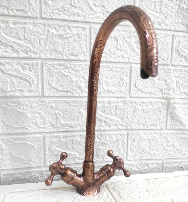 Copper Gooseneck Faucet with Engraved Design