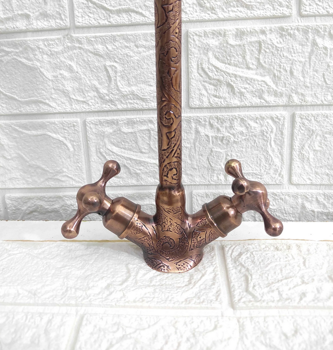 Copper Gooseneck Faucet with Engraved Design