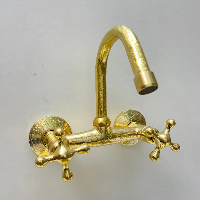 Engraved Brass Wall Mounted Kitchen Faucet