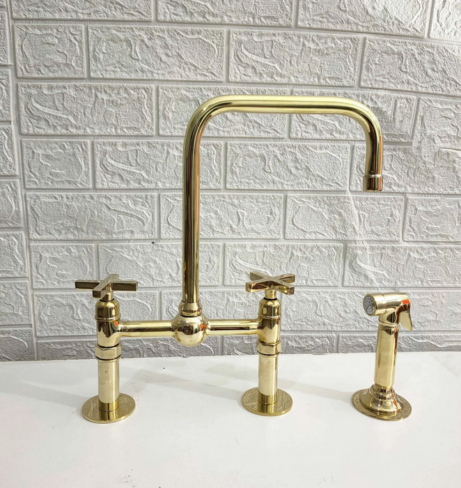 Unlacquered Brass Bridge Kitchen Faucet