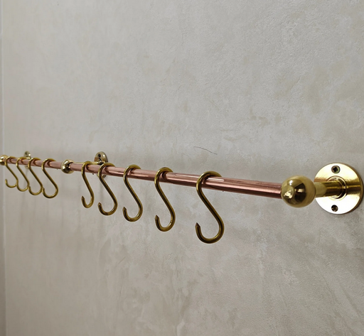 Unlacquered Brass Copper Pot Rail With S Hooks