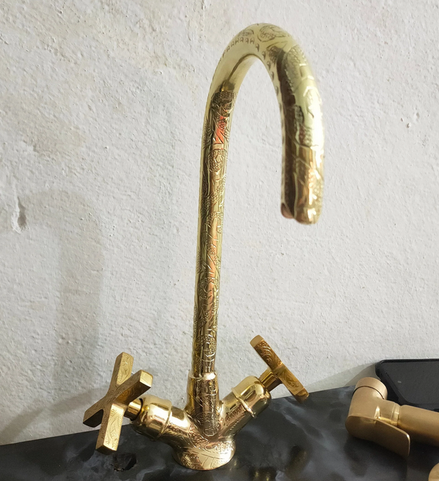 Unlacquered Brass Engraved Gooseneck Faucet