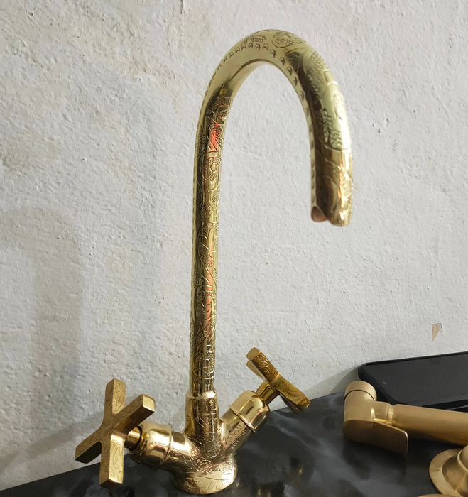 Unlacquered Brass Engraved Gooseneck Faucet