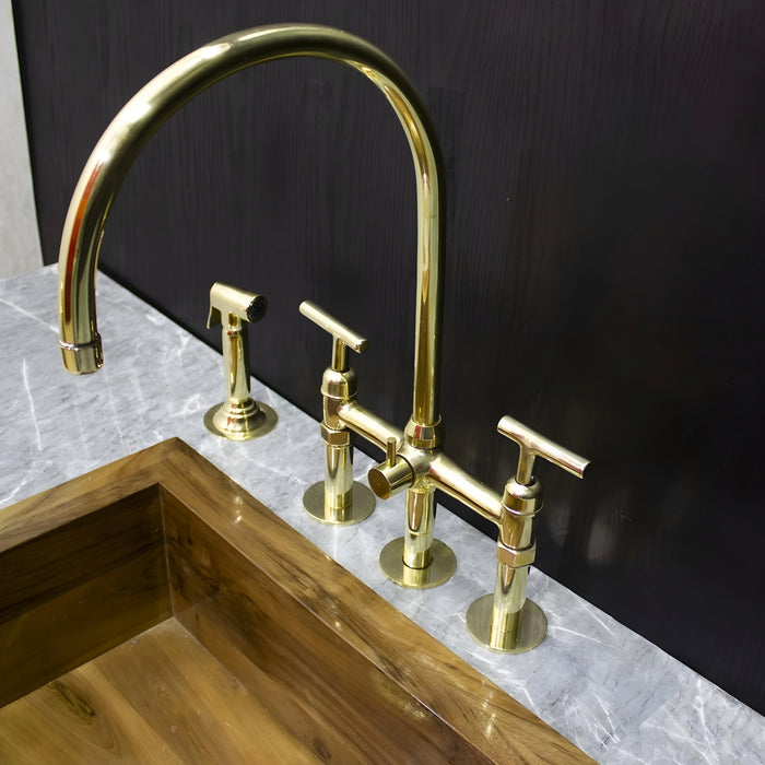 Unlacquered Brass Kitchen Faucet With Sprayer