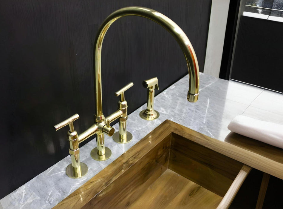 Unlacquered Brass Kitchen Faucet With Sprayer