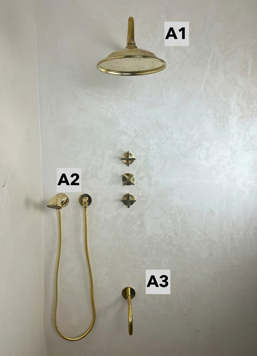 Unlacquered Brass Shower Set