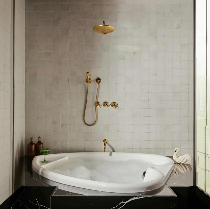 Unlaquered Brass Shower Set, Faucet and Handheld