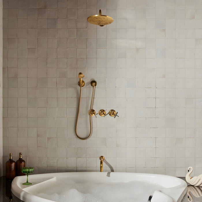 Unlaquered Brass Shower Set, Faucet and Handheld